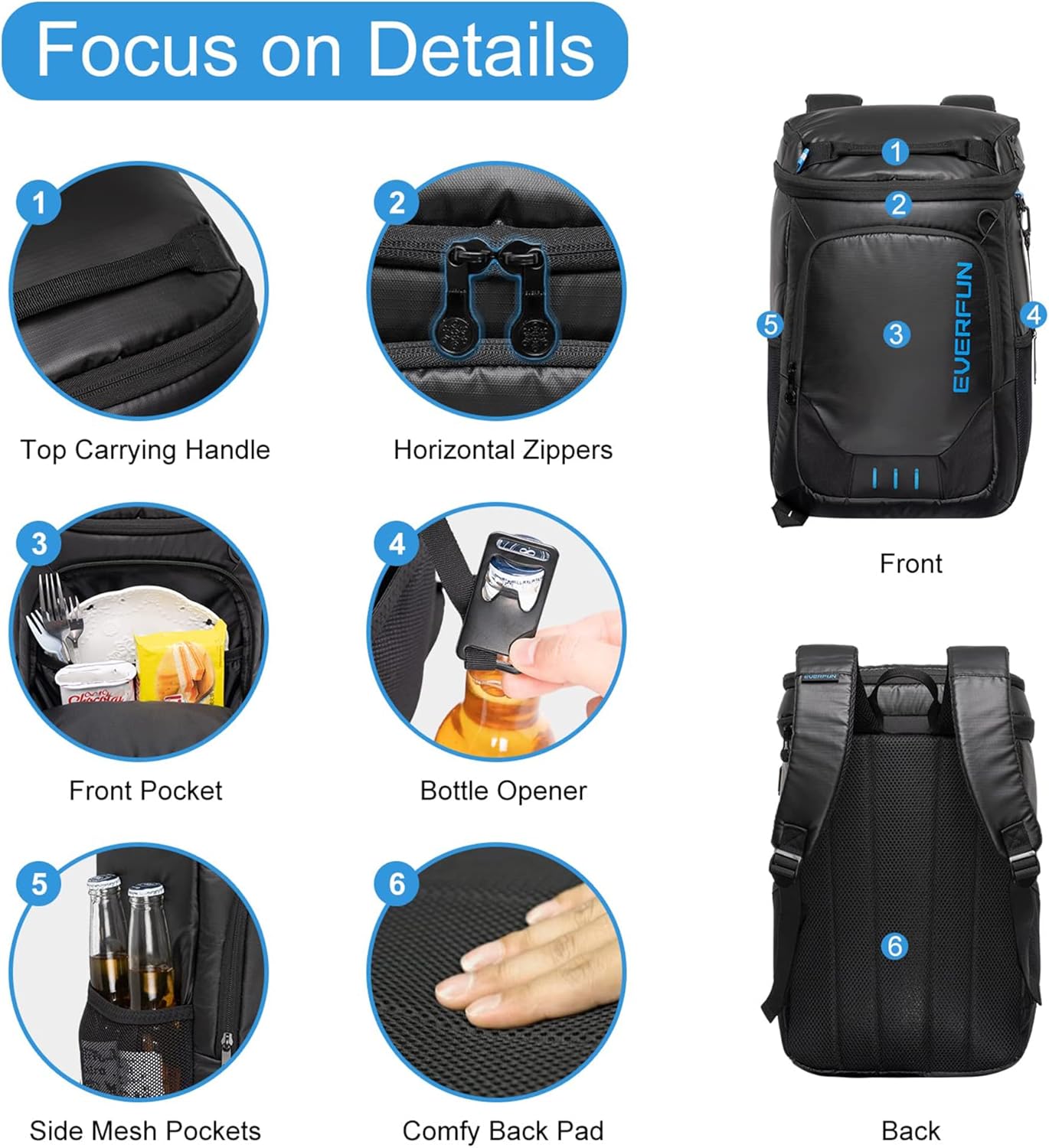 EVERFUN Backpack Cooler – Insulated Leakproof Soft Cooler